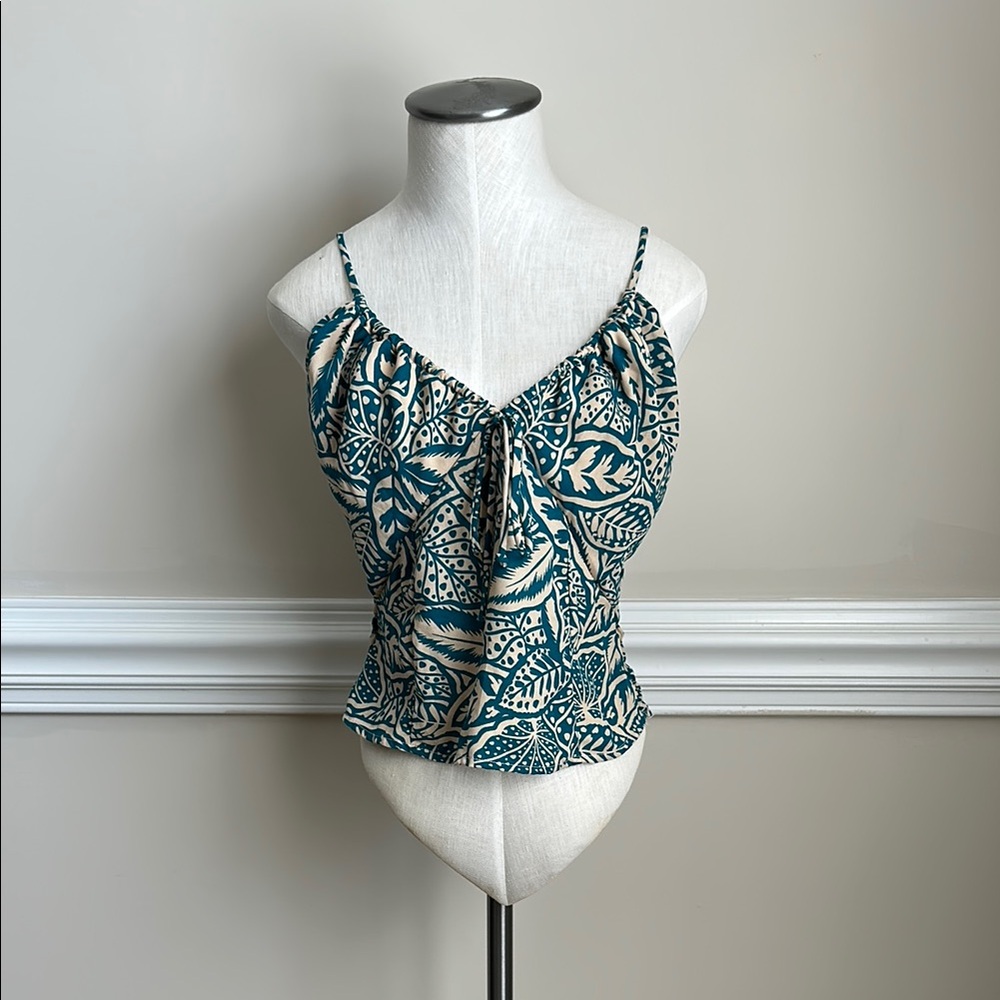 Teal and Cream Leaf Print Women's Top